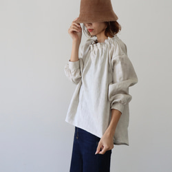 ヨーロピアンリネンブラウス／フリルネック／生成りベージュ／linum jean 8枚目の画像