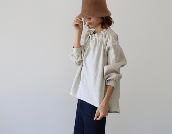 ヨーロピアンリネンブラウス／フリルネック／生成りベージュ／linum jean 8枚目の画像