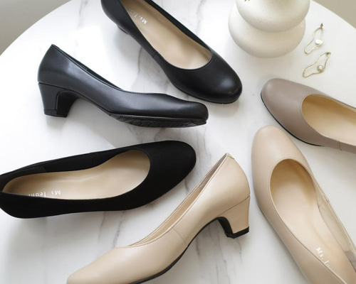 ころんと丸いシルエットが大人かわいい日本製本革4.5cmヒールパンプス