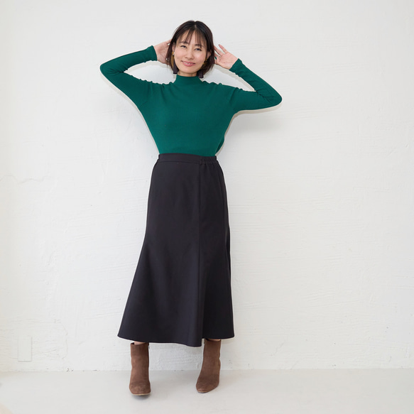 Morino Gakko 100% 棉 Telecon 針織高領長袖上衣（綠色） 第4張的照片