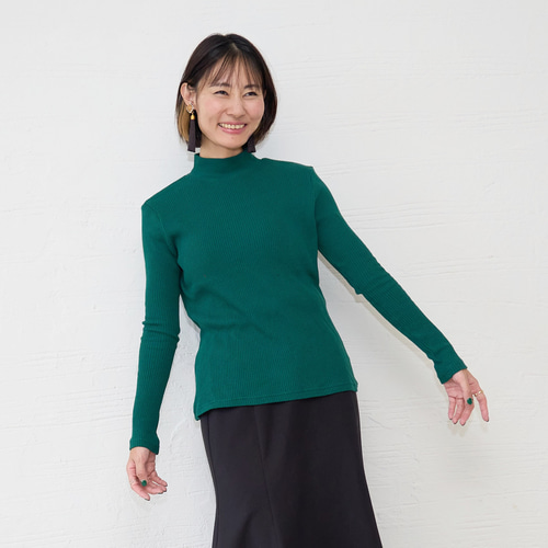 ﾓﾘﾉｶﾞｯｺｳ コットン100%テレコニットハイネックロングスリーブトップス  