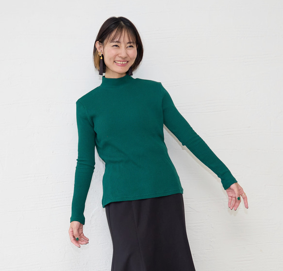 Morino Gakko 100% 棉 Telecon 針織高領長袖上衣（綠色） 第11張的照片