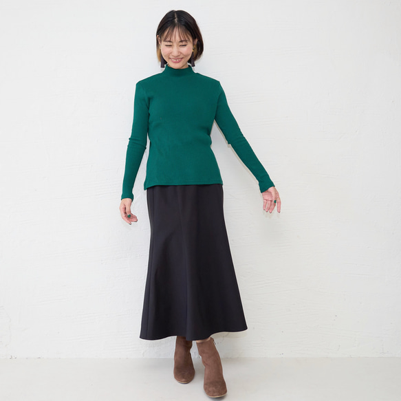 Morino Gakko 100% 棉 Telecon 針織高領長袖上衣（綠色） 第13張的照片