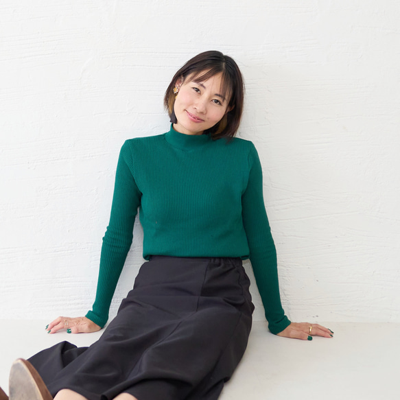 Morino Gakko 100% 棉 Telecon 針織高領長袖上衣（綠色） 第16張的照片