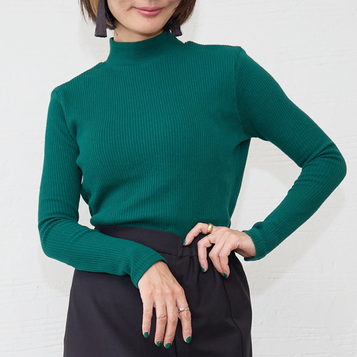 ﾓﾘﾉｶﾞｯｺｳ コットン100%テレコニットハイネックロングスリーブトップス  