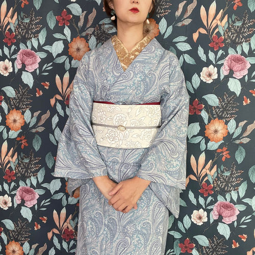 竺仙浴衣　ベージュにブルーの花柄ペイズリー 楽天市場】浴衣 レディース 単品 大人 ベージュ ネイビー ピンク
