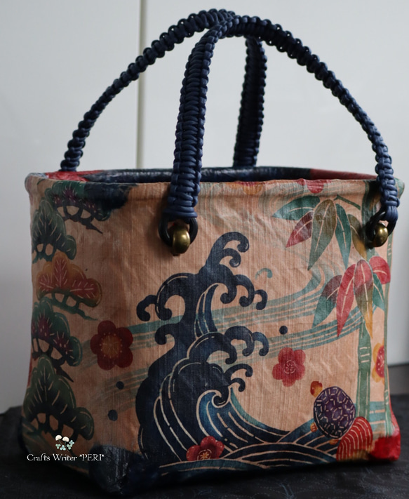 ⭐️一閑張り⭐️鶴亀と松竹梅⭐️ かごバッグ 工芸作家 *peri* 通販