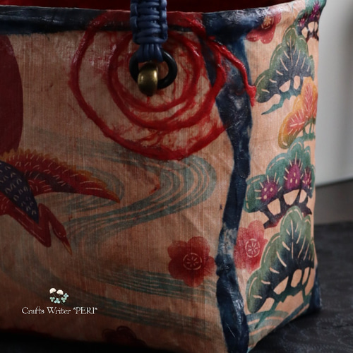 ⭐️一閑張り⭐️鶴亀と松竹梅⭐️ かごバッグ 工芸作家 *peri* 通販