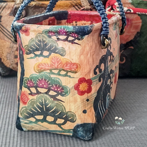 ⭐️一閑張り⭐️鶴亀と松竹梅⭐️ かごバッグ 工芸作家 *peri* 通販