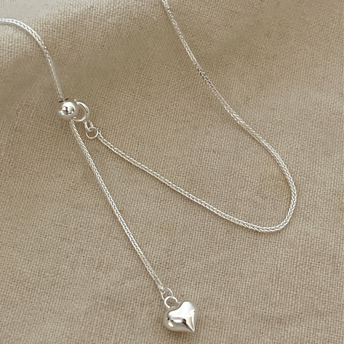 シルバー925 ロング スライド式 ハートチャーム ネックレス silver925