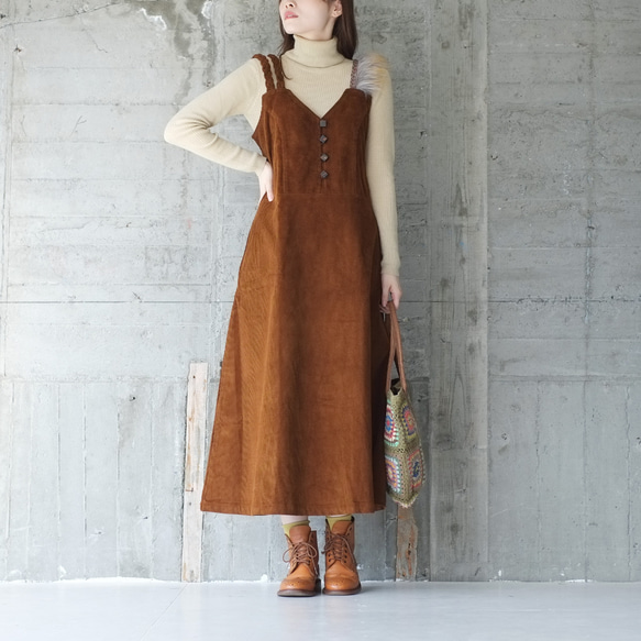 秋冬潮流蓬鬆皮草♡Tetonose燈芯絨毛衣裙(23w-04)棕色 第4張的照片