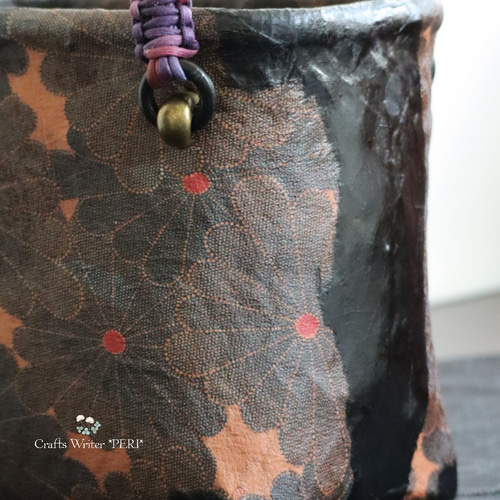 ☆セール⭐️一閑張り⭐️ネイビー花文様⭐️ かごバッグ 工芸  