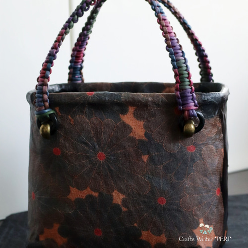 ☆セール⭐️一閑張り⭐️ネイビー花文様⭐️ かごバッグ 工芸  