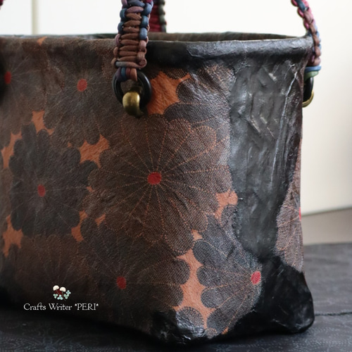 ☆セール⭐️一閑張り⭐️ネイビー花文様⭐️ かごバッグ 工芸  