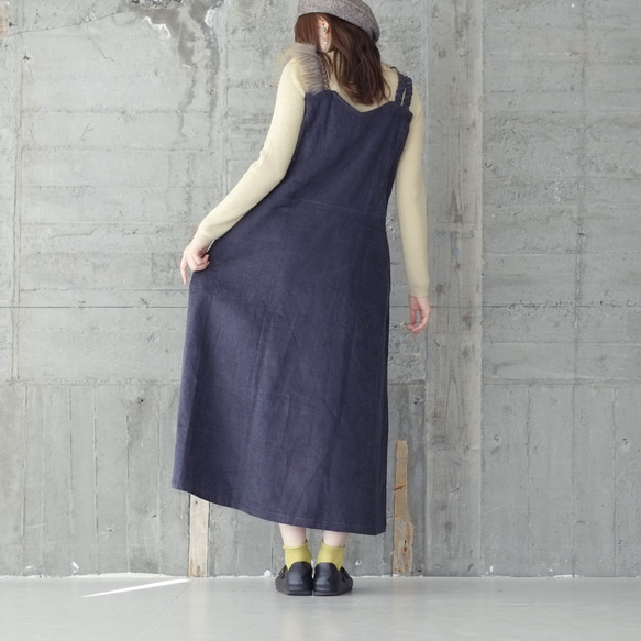 秋冬潮流蓬鬆皮草♡Tetonose燈芯絨毛衣裙(23w-04)鈷藍色 第9張的照片