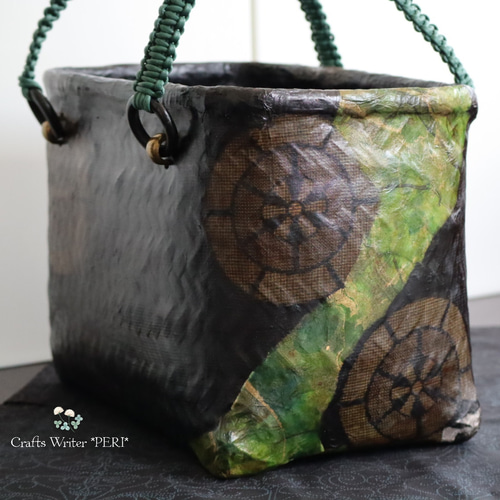 ☆セール⭐️一閑張り⭐️アンティーク正絹サークル柄⭐️ かごバッグ  