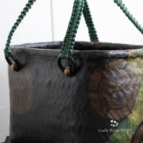 ☆セール⭐️一閑張り⭐️アンティーク正絹サークル柄⭐️ かごバッグ  