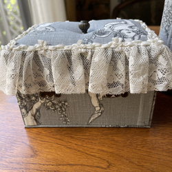 カルトナージュミニ裁縫箱です。天使の生地とフリフリのアンティークレース。すごーく可愛い‼︎ 7枚目の画像