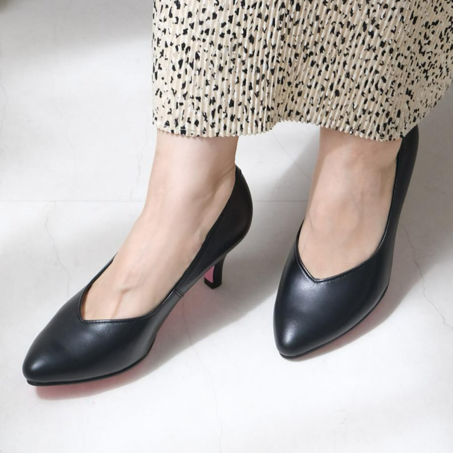 【期間限定50%OFF】日本製本革6cmヒールVカットパンプス / PO-PTN601