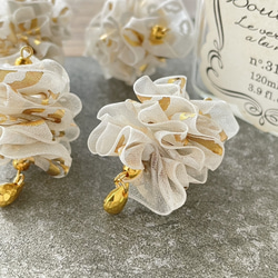 4pcs★charm・leopard tulle ivory×gold（チュールチャーム）11.7ver 3枚目の画像