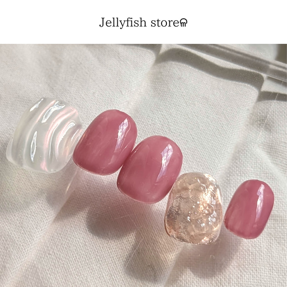 #92｜pink* clear nail ~ 透明感が可愛いデザインネイル ◎  ピンク ワンカラー でこぼこ【ネイルチ 1枚目の画像