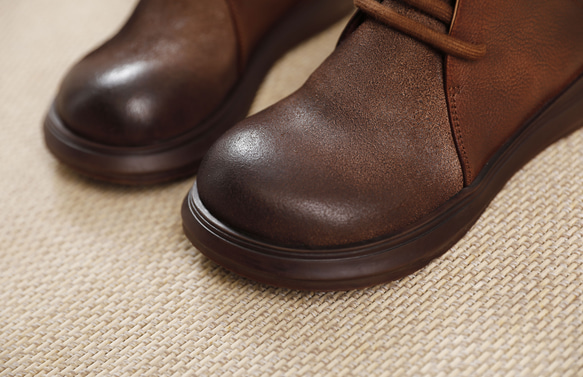 23 秋冬新款女士真皮鞋獨特鞋子厚底高跟鞋短靴 22.5 厘米-25.5 厘米 #833 棕色 ⭐ 免費送貨 ⭐ 第13張的照片