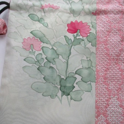 ７３４１　花柄と絞りの着物で作った巾着袋　＃送料無料 7枚目の画像