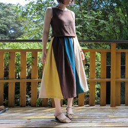 【綿麻】エスカルゴ風 配色スカート（青系）L-75　ｳｴｽﾄｺﾞﾑ 10枚目の画像