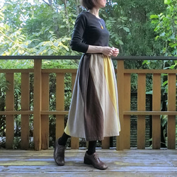 【綿麻】エスカルゴ風 配色スカート（黄系）L-75　ｳｴｽﾄｺﾞﾑ 13枚目の画像