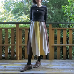 【綿麻】エスカルゴ風 配色スカート（黄系）L-75　ｳｴｽﾄｺﾞﾑ 4枚目の画像