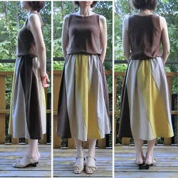 【綿麻】エスカルゴ風 配色スカート（黄系）L-75　ｳｴｽﾄｺﾞﾑ 8枚目の画像