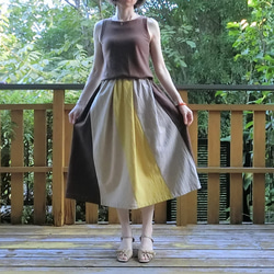 【綿麻】エスカルゴ風 配色スカート（黄系）L-75　ｳｴｽﾄｺﾞﾑ 9枚目の画像