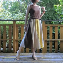 【綿麻】エスカルゴ風 配色スカート（黄系）L-75　ｳｴｽﾄｺﾞﾑ 10枚目の画像