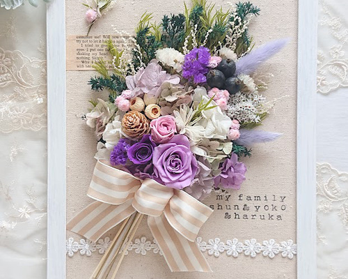 受注生産品》フレームアレンジ・パープル（壁掛けOK）プリザーブド  