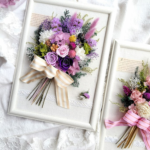 受注生産品》フレームアレンジ・パープル（壁掛けOK）プリザーブド