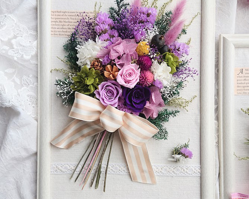 【受注制作】ウェディングアートフラワーブーケの額縁アレンジ(金色フレーム付) 受注制作】ウェディングアートフラワーブーケの額縁アレンジ(金色