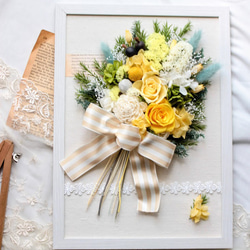 受注生産品》フレームアレンジ・イエロー（壁掛けOK）プリザーブド