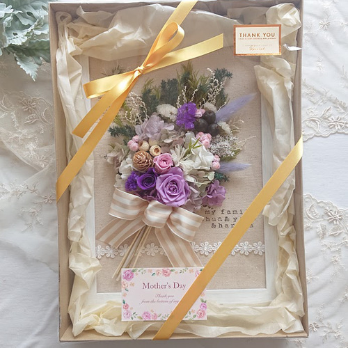 受注生産品》フレームアレンジ・イエロー（壁掛けOK）プリザーブド