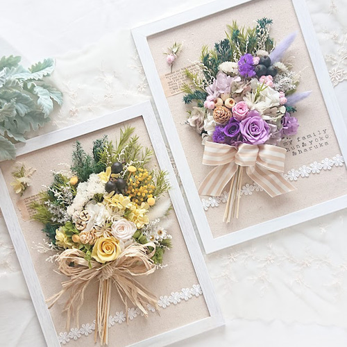 【受注制作】ウェディングアートフラワーブーケの額縁アレンジ(金色フレーム付) vt14.jpg