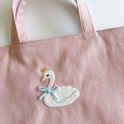 選べるサイズ【4色・レッスンバッグ】名入れOK・スワン刺繍