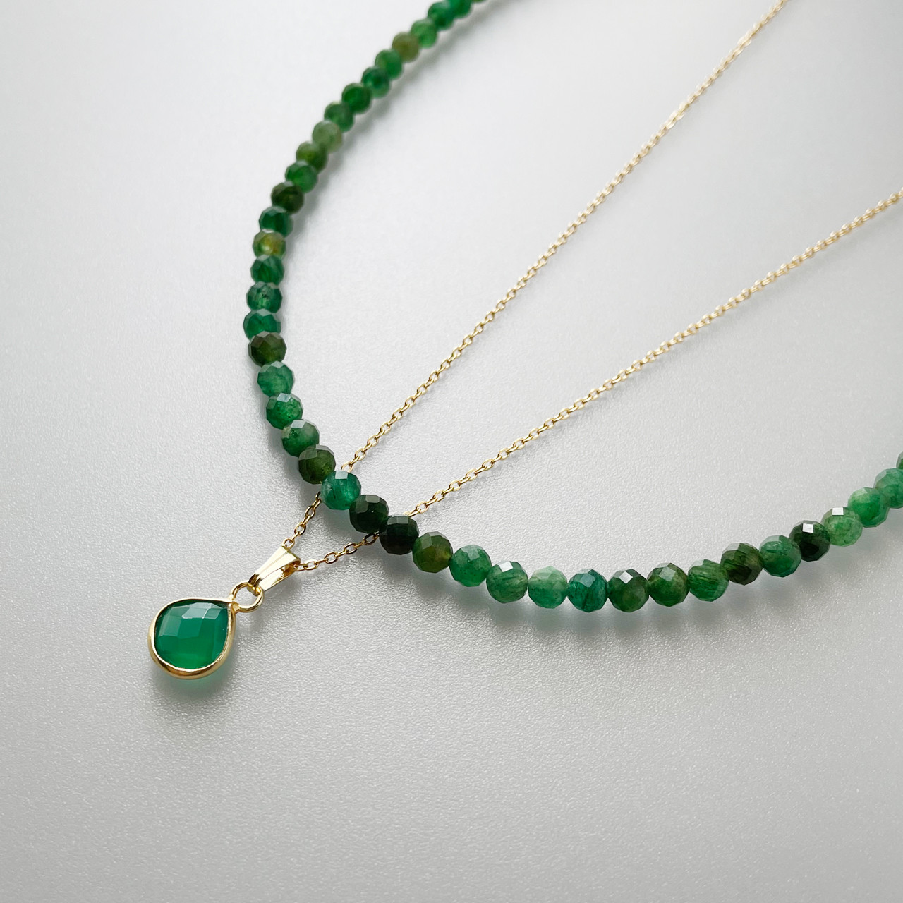 天然石 ダークグリーン ビーズネックレス ダークグリーン 天然石 ビーズネックレス