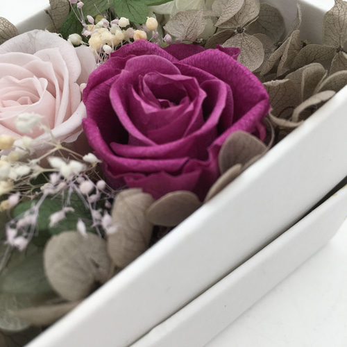 プリザーブドフラワー ボックス アレンジ 紫 ローズ バラ アジサイ