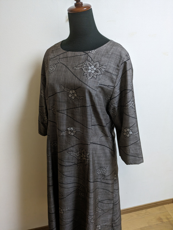 SOLD　着物リメイク　ワンピース　大島紬　M〜L 