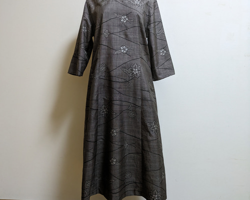 SOLD 着物リメイク ワンピース 大島紬 M〜L ワンピース さらあお
