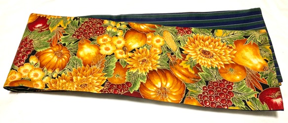 USAコットン　秋の野菜柄　半幅帯長尺 3枚目の画像