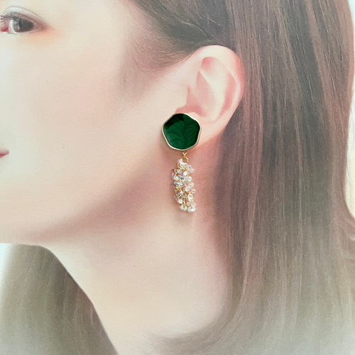 大人カボション×ファルファーレ＊イヤークリップorピアス イヤリング