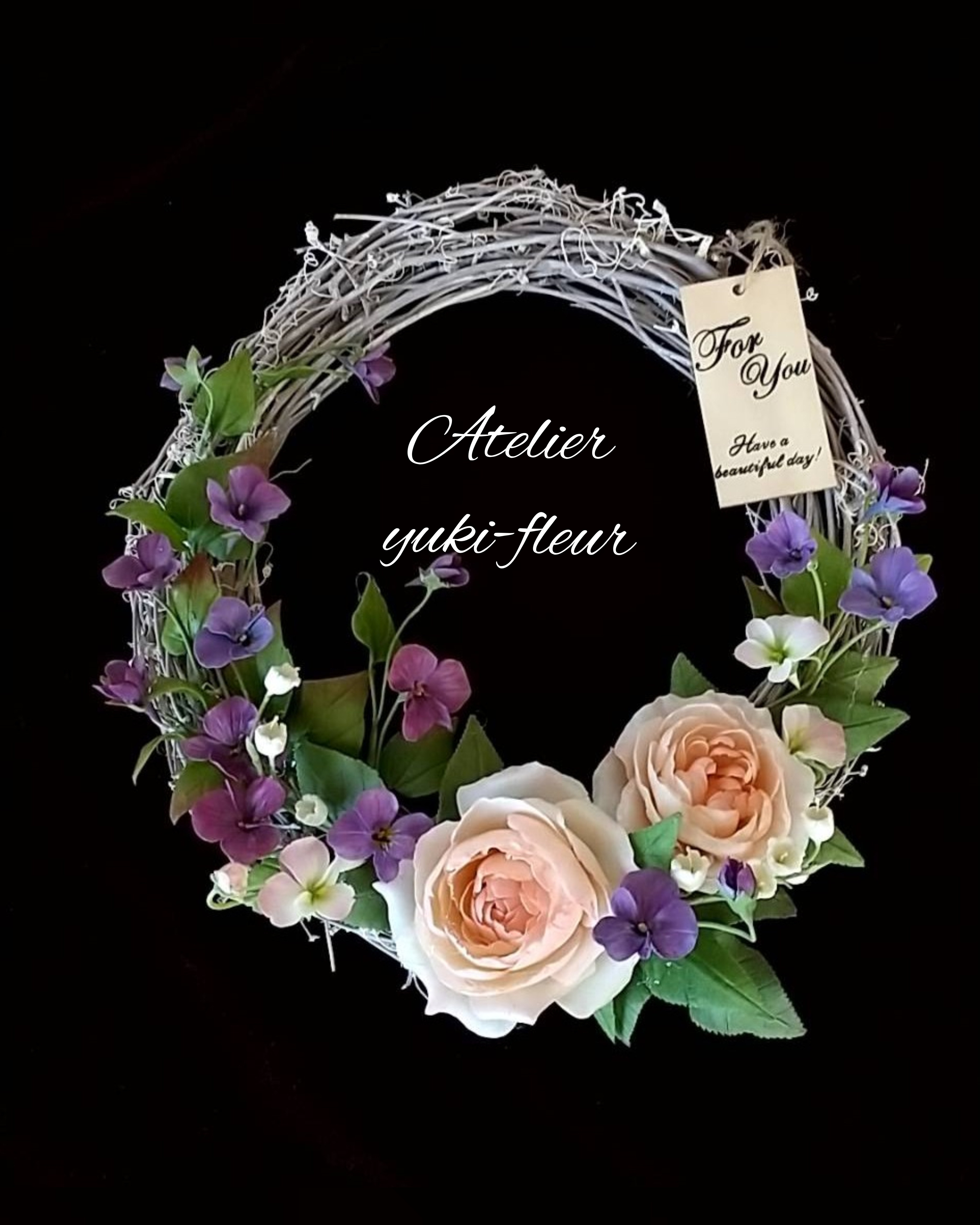 ★粘土の花【薔薇とスミレのリース】★