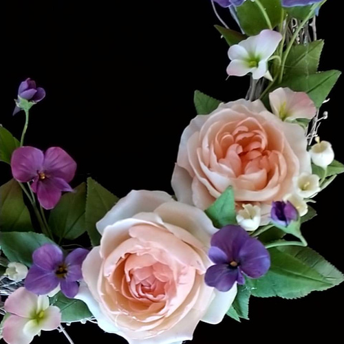 ☆粘土の花【薔薇とスミレのリース】☆ アートフラワー ユキ