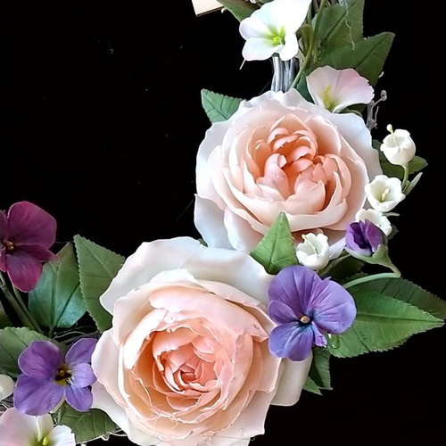☆粘土の花【薔薇とスミレのリース】☆ アートフラワー ユキ・フルール