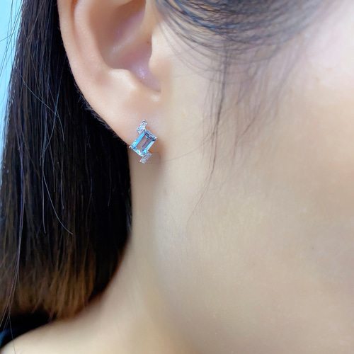 アクアマリンペンダント&ピアスセットk18 ピアス（スタッド・一粒  